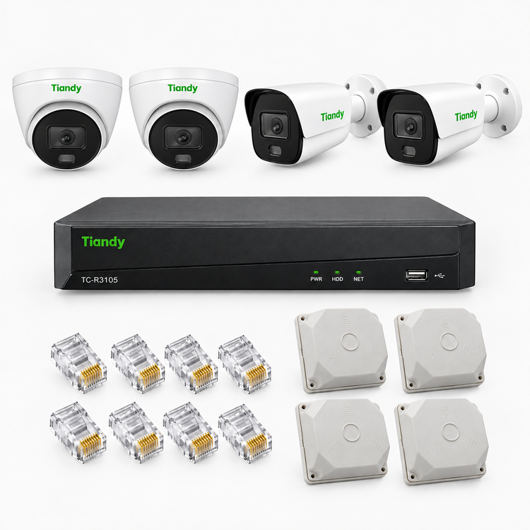 پکیج 4 عددی دوربین مداربسته تحت شبکه Tiandy